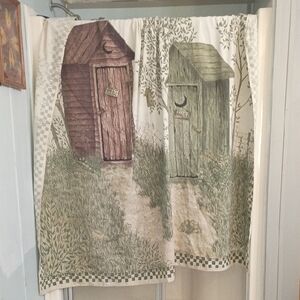 Primitive Brown and Green Outhouse Shower Curtain